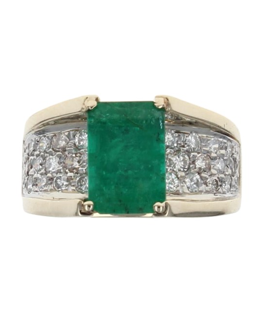 Columbian Emerald and Diamond Pave Fashion Ring